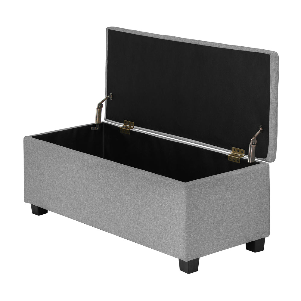 Light Grey Storage Ottoman Faux Linen
