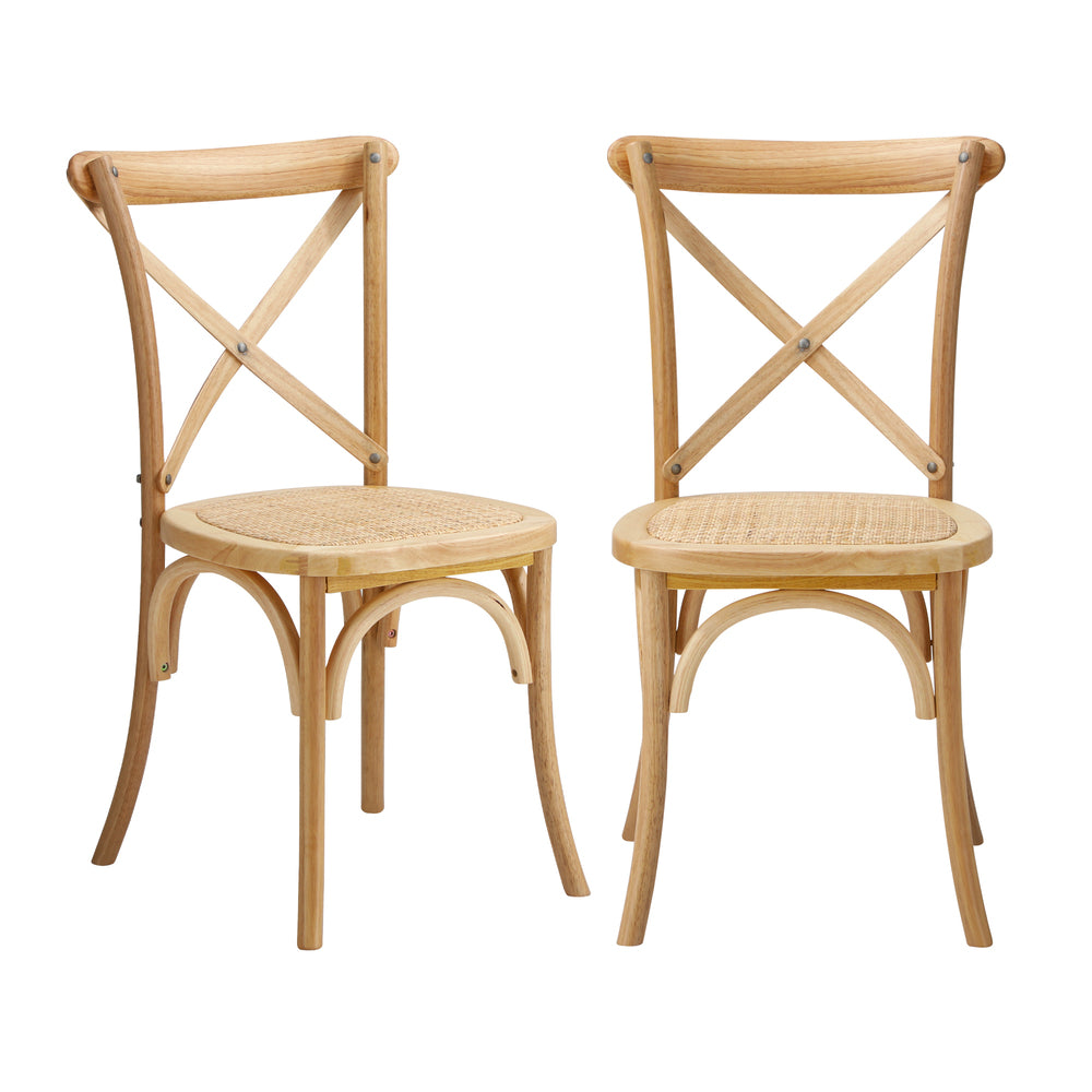 Set of 2 Wooden Dining Chairs with Cross Back Design