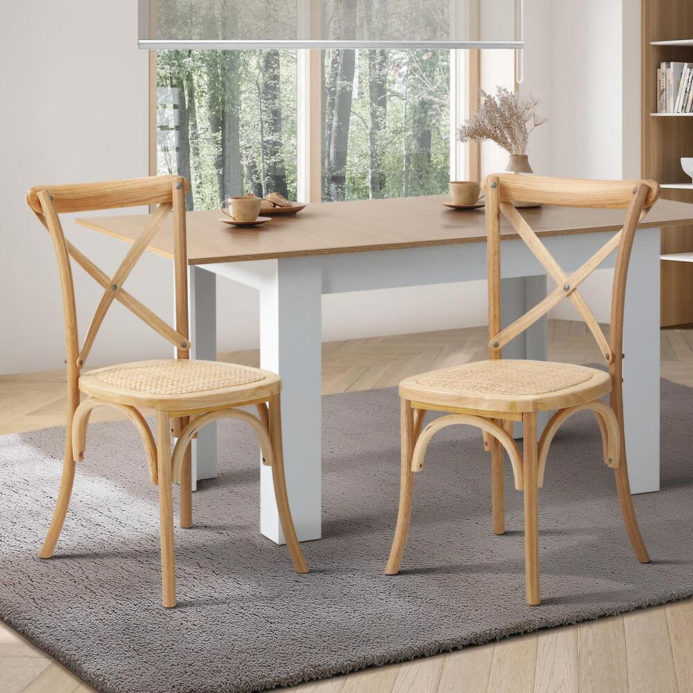 Set of 2 Wooden Dining Chairs with Cross Back Design