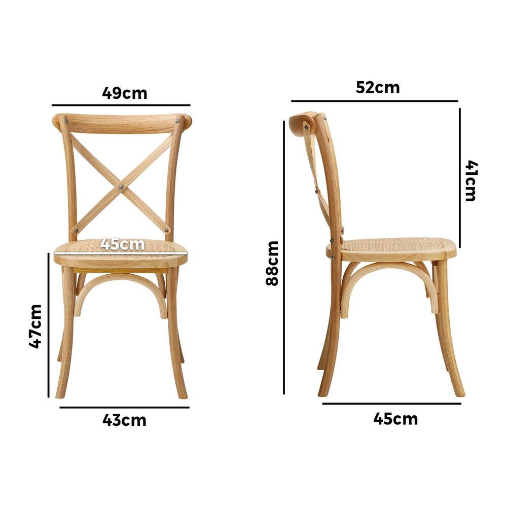 Set of 2 Wooden Dining Chairs with Cross Back Design