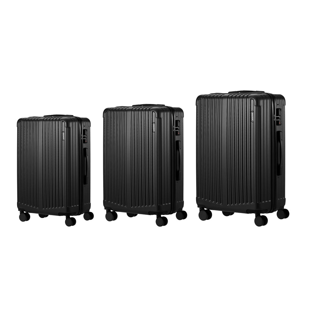 3 Piece Luggage Set Travel Case with TSA Lock ABS Black