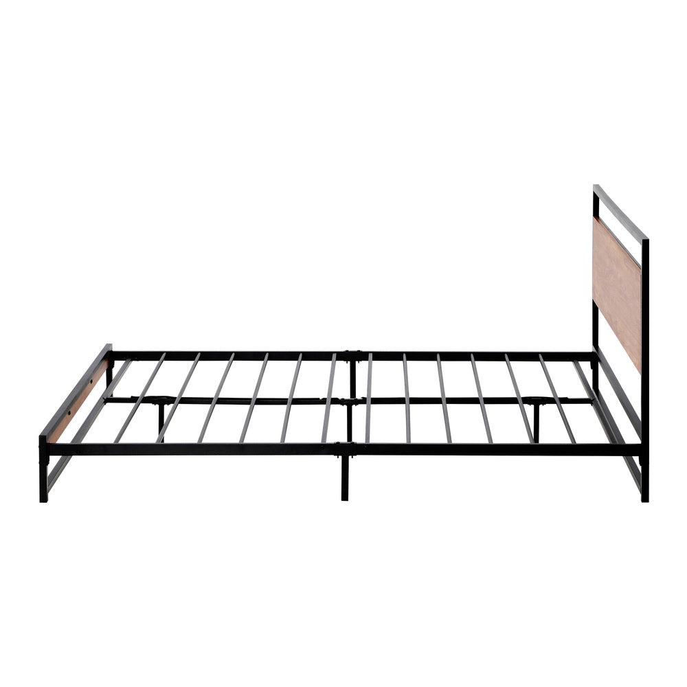 Double Size Metal Bed Frame with Wooden Accents