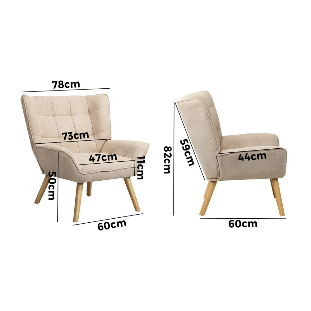 Fabric Upholstered Armchair Tub Chair Beige