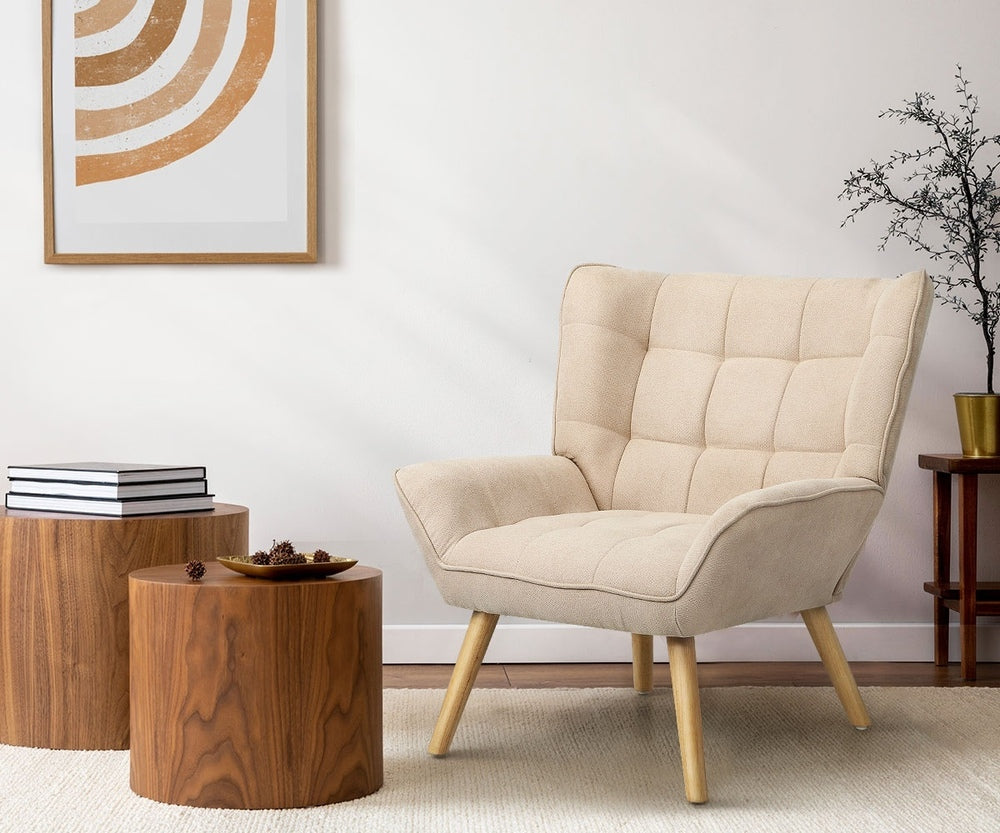 Fabric Upholstered Armchair Tub Chair Beige