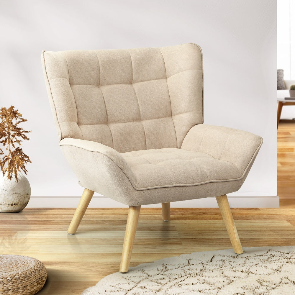 Fabric Upholstered Armchair Tub Chair Beige