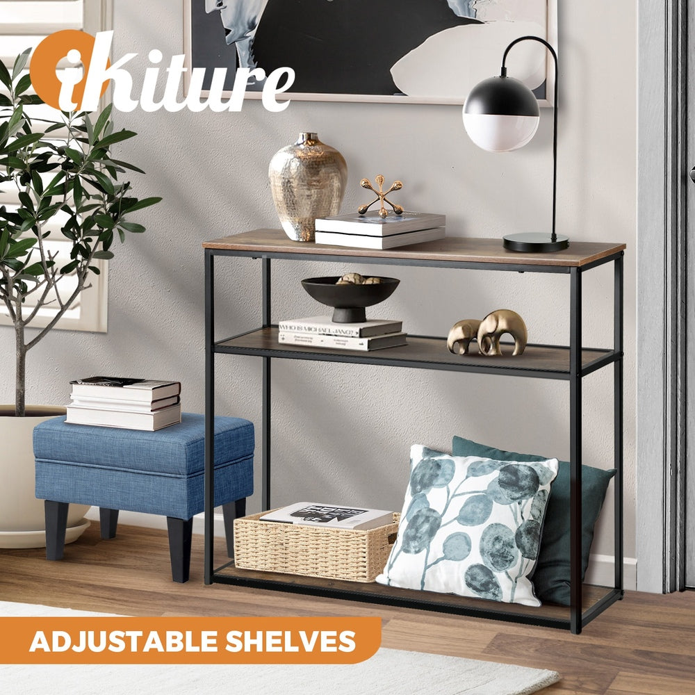3 Tier Hall Console Table with Metal and Wooden Shelves