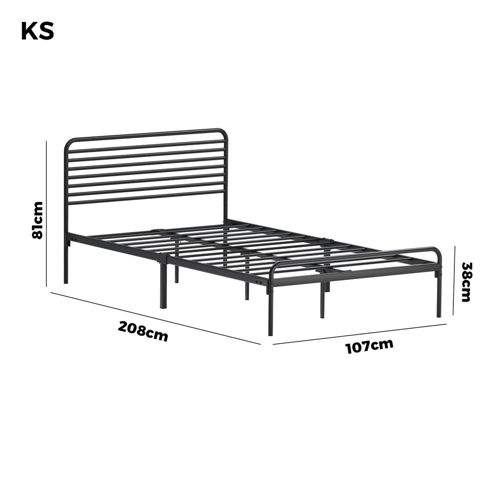 King Single Metal Bed Frame Railing Style Black