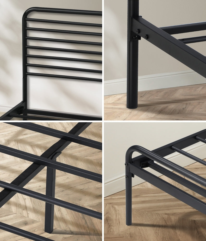 King Single Metal Bed Frame Railing Style Black