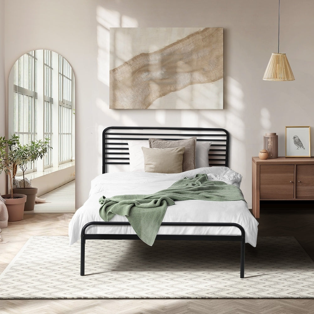 King Single Metal Bed Frame Railing Style Black