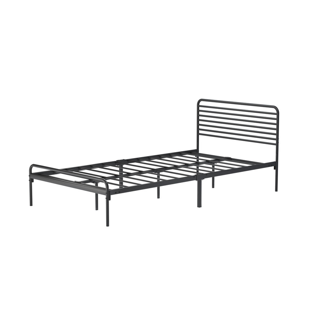 King Single Metal Bed Frame Railing Style Black