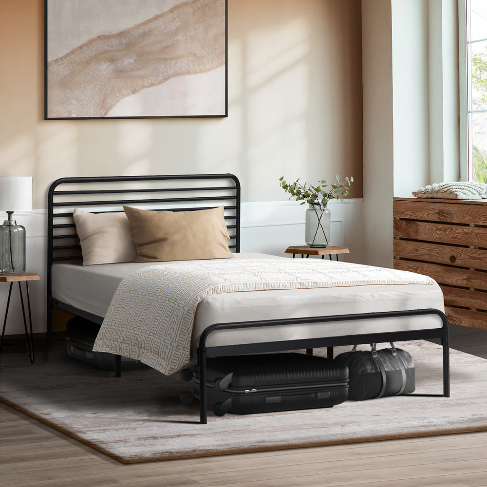 King Single Metal Bed Frame Railing Style Black