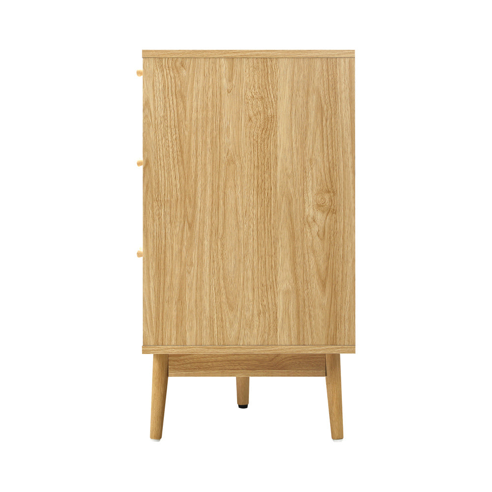 9 Drawer Wooden Lowboy with Rattan Fronts