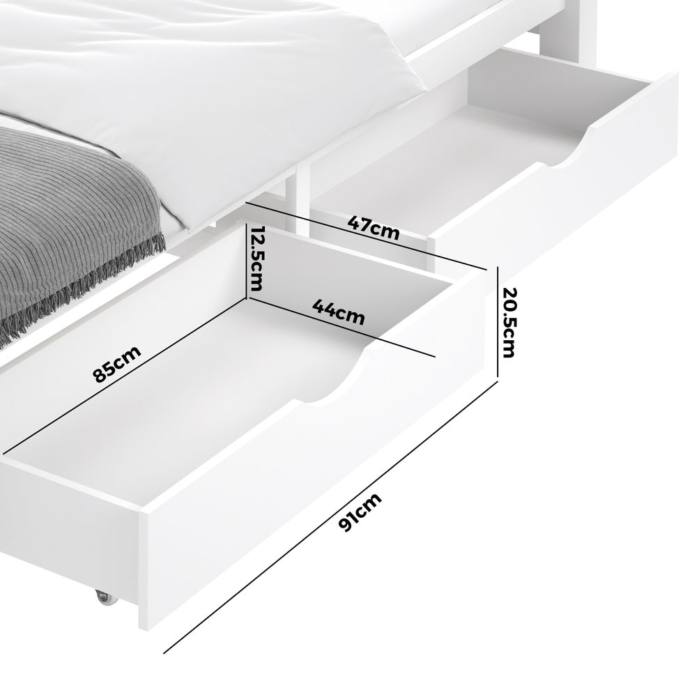 Two Storage Drawers Timber Trundle White