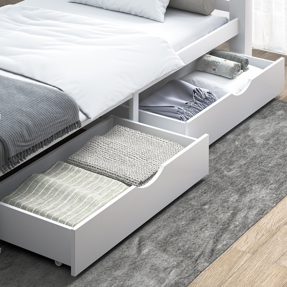 Two Storage Drawers Timber Trundle White