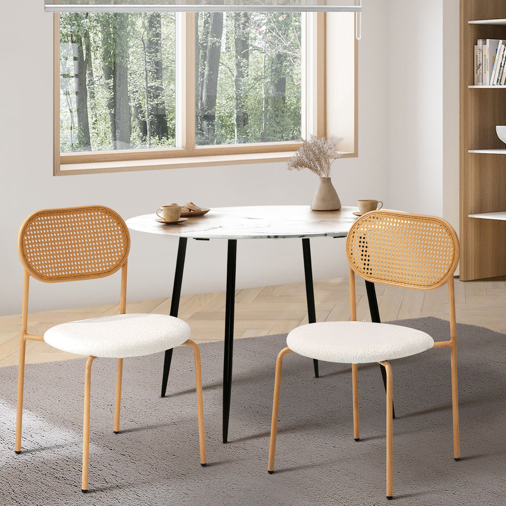 Rattan Dining Chairs Set of 2 Sherpa White
