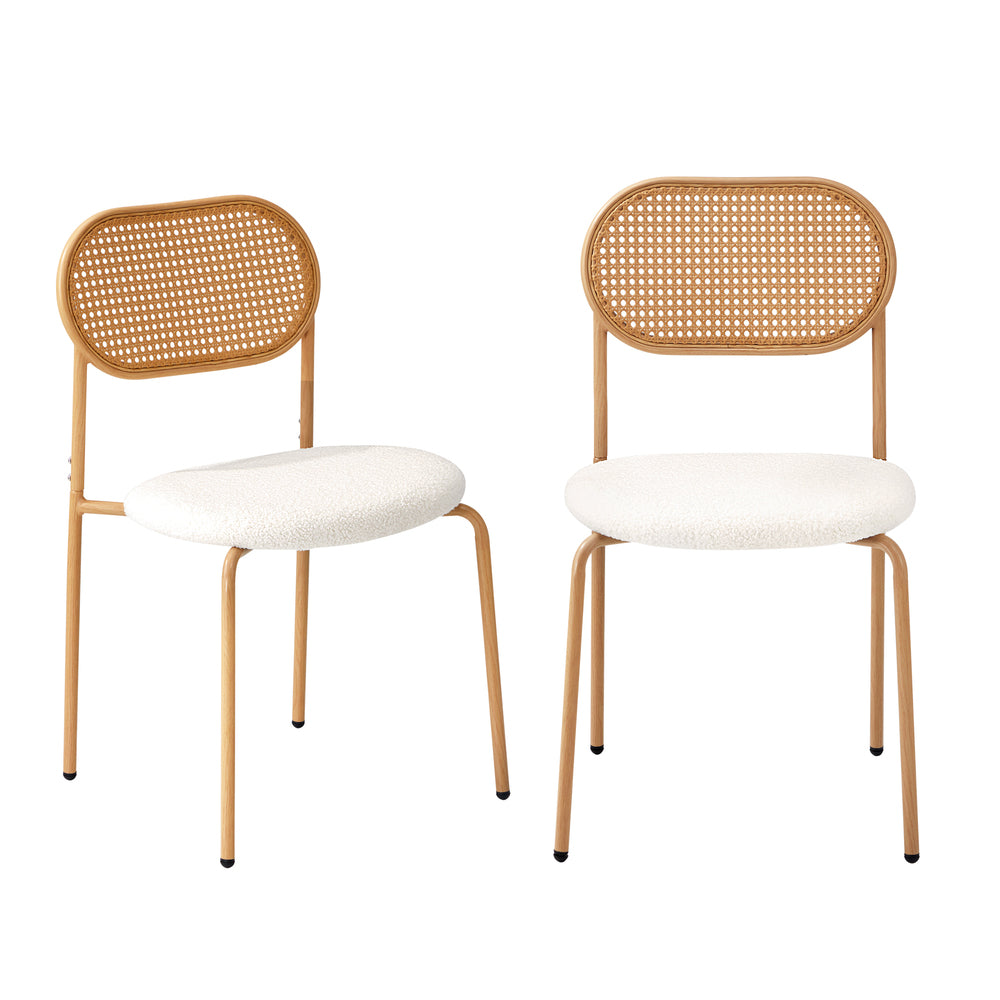 Rattan Dining Chairs Set of 2 Sherpa White