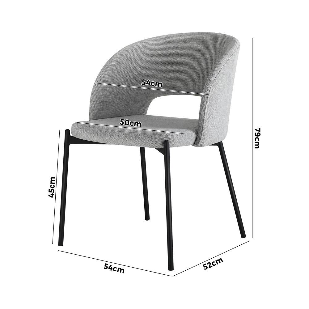 Set of 2 Dining Chairs Linen Grey and Black