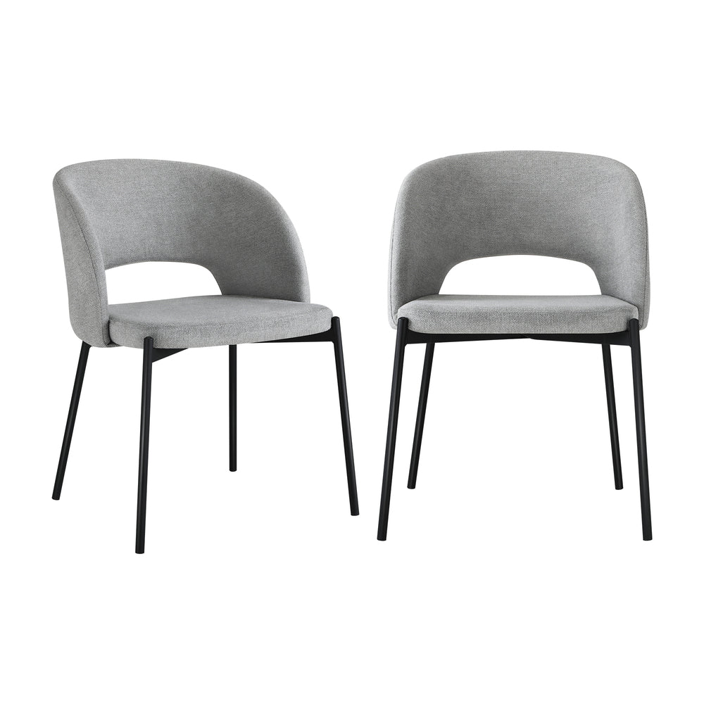 Set of 2 Dining Chairs Linen Grey and Black