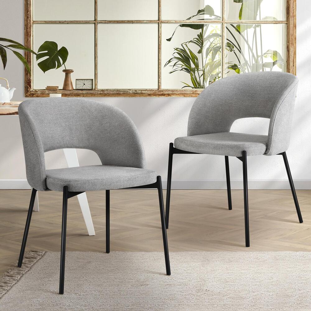 Set of 2 Dining Chairs Linen Grey and Black