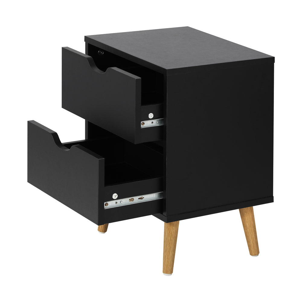Black Bedside Tables with Air Gap Handle and 2 Drawers