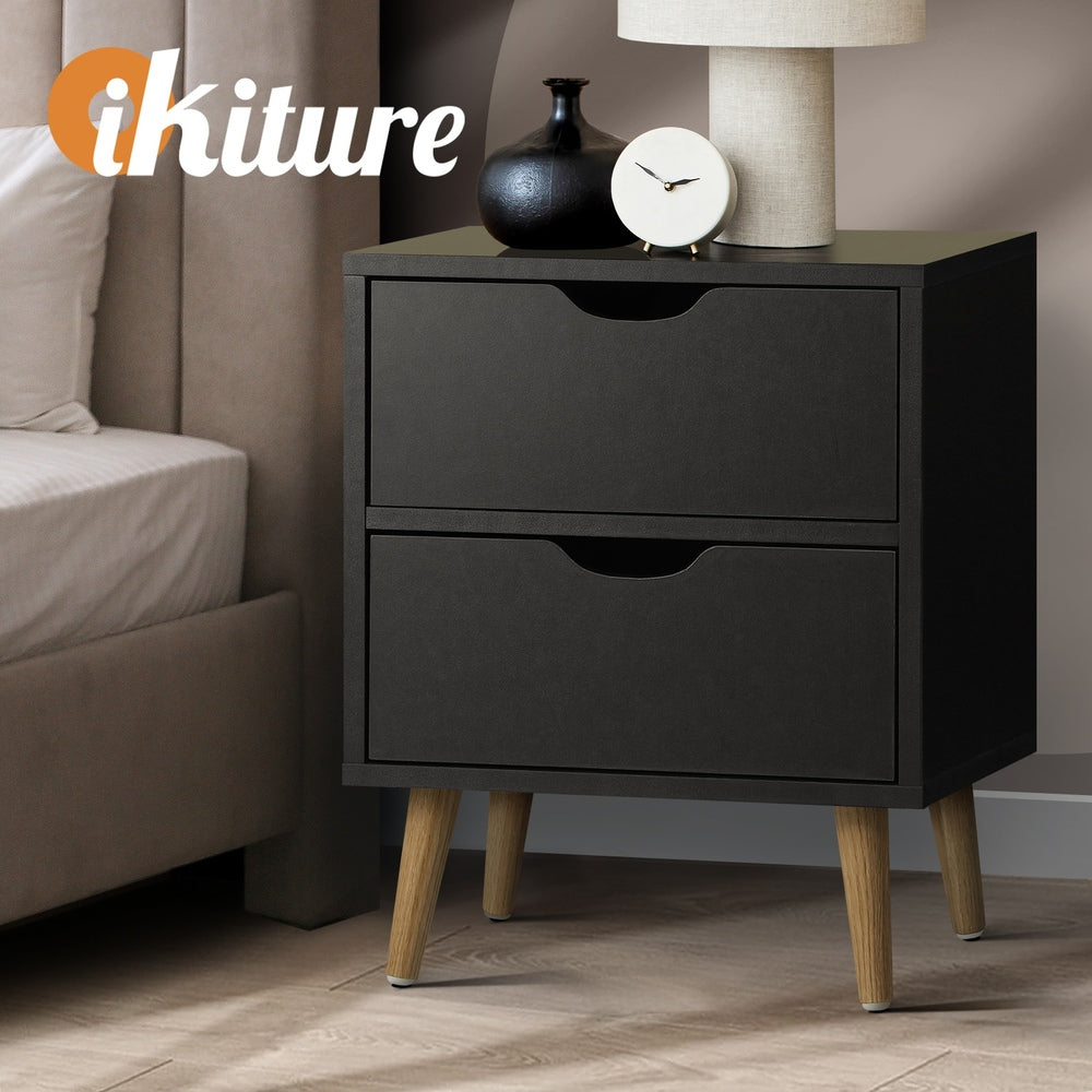 Black Bedside Tables with Air Gap Handle and 2 Drawers