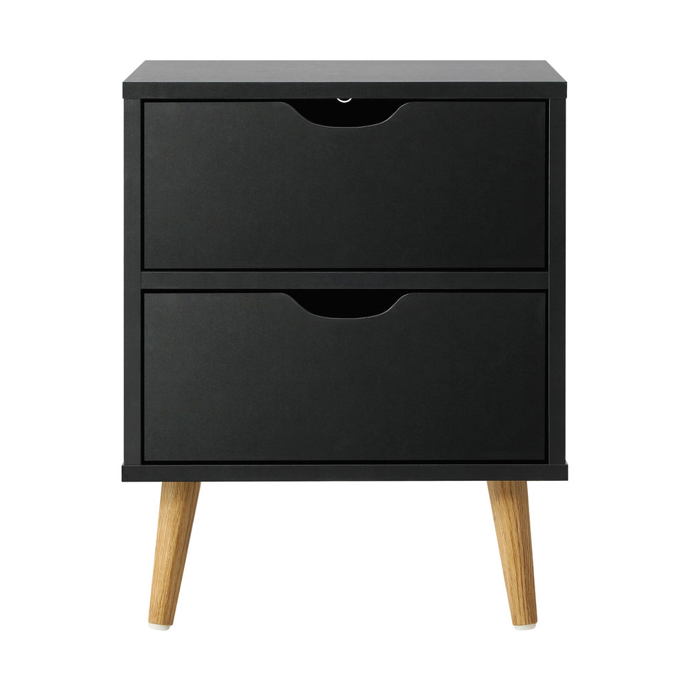 Black Bedside Tables with Air Gap Handle and 2 Drawers