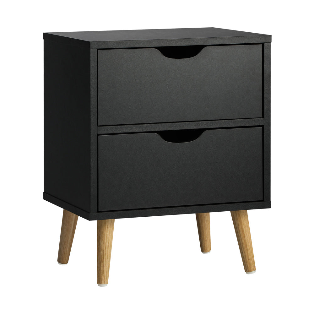 Black Bedside Tables with Air Gap Handle and 2 Drawers