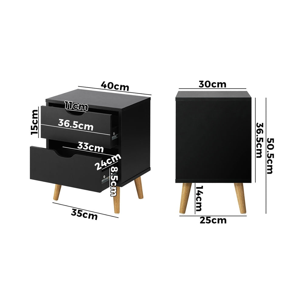 Black Bedside Tables with Air Gap Handle and 2 Drawers