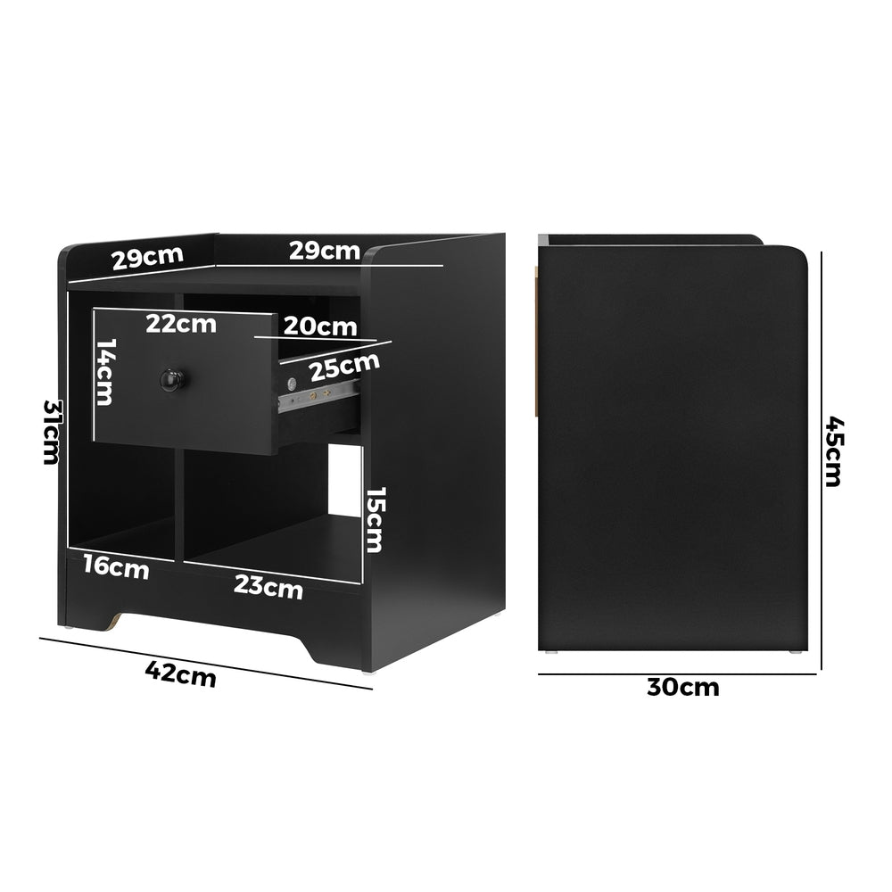 Bedside Table with Drawer and Storage Space Black
