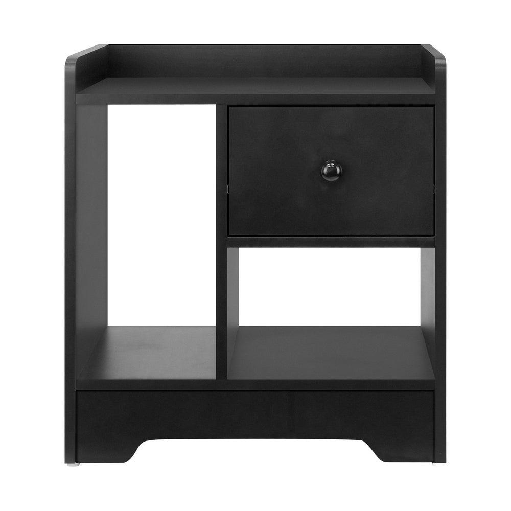 Bedside Table with Drawer and Storage Space Black