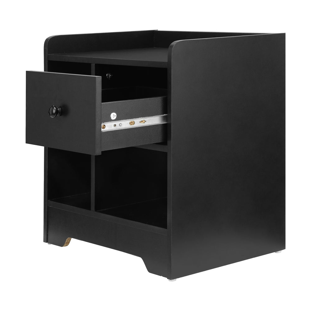 Bedside Table with Drawer and Storage Space Black
