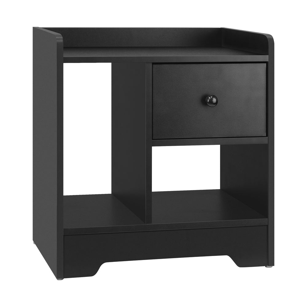 Bedside Table with Drawer and Storage Space Black