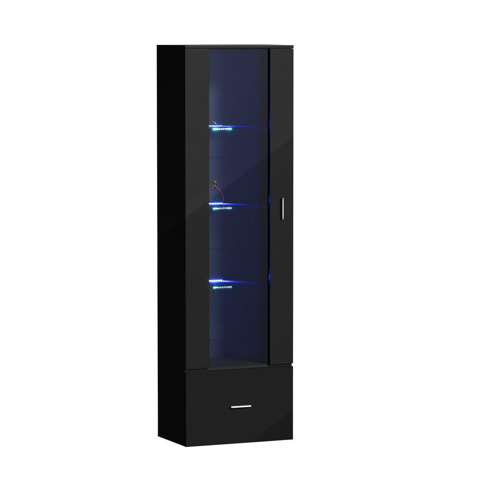 Black High Gloss Buffet Sideboard with LED and Glass Door
