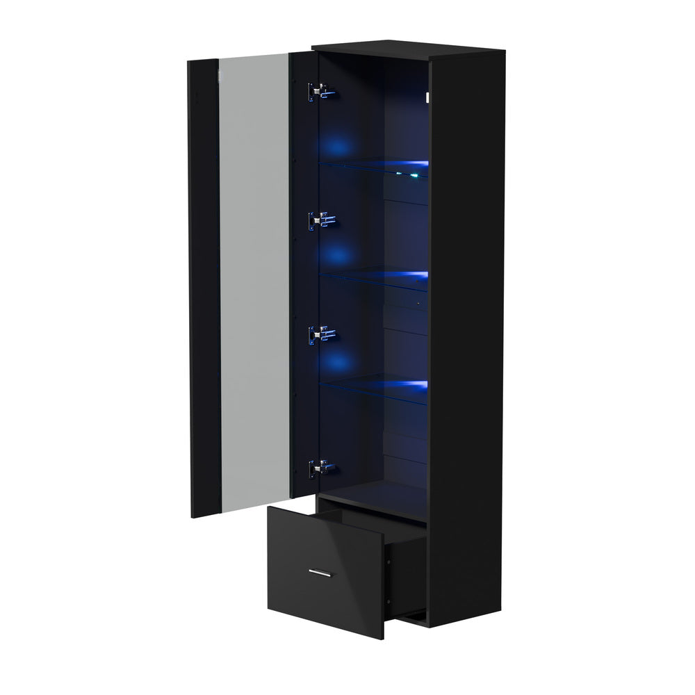 Black High Gloss Buffet Sideboard with LED and Glass Door