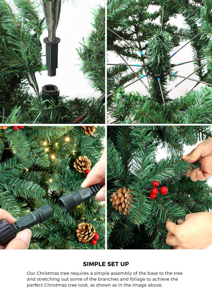 6FT Green Christmas Tree with LED Lights and Pine Cones Decorations