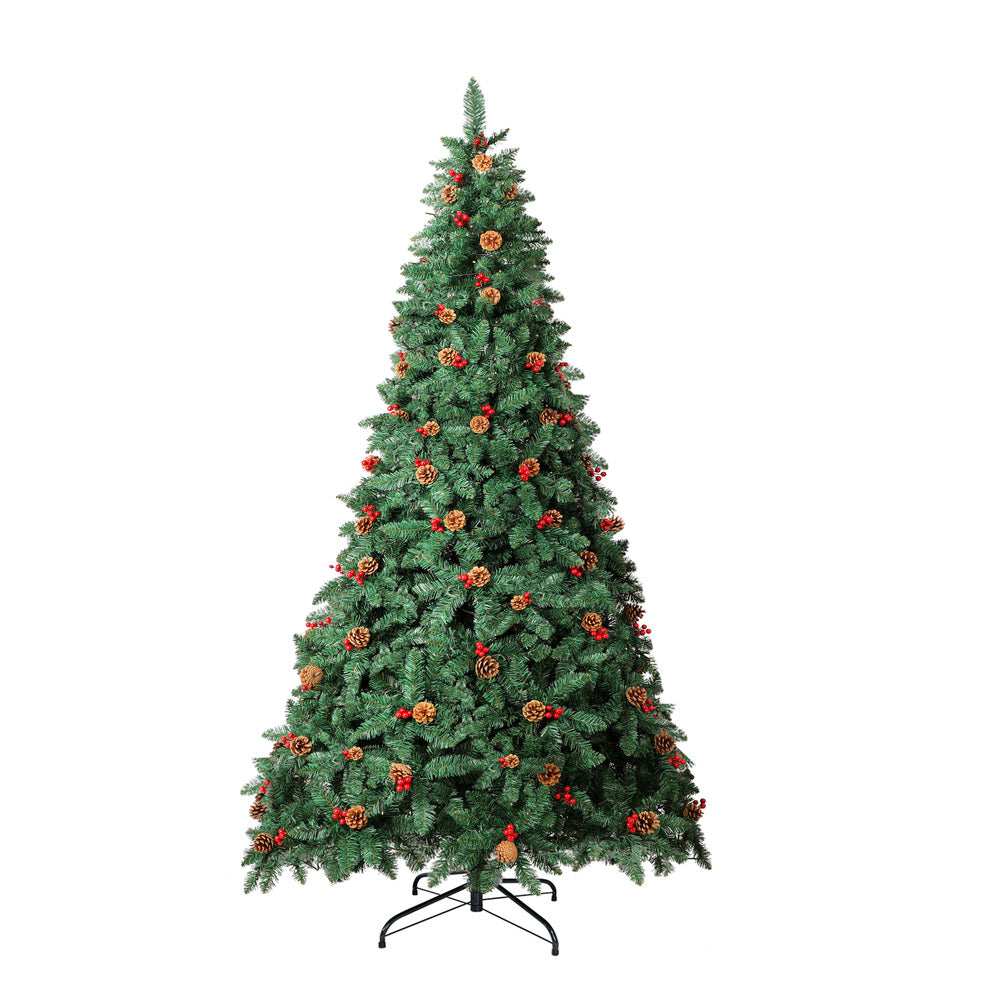 8FT Green Christmas Tree with LED Lights and Pine Cones Decorations
