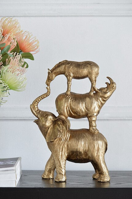 Tower of Animals Stacking Sculpture 36cm Resin Copper Vintage Decor