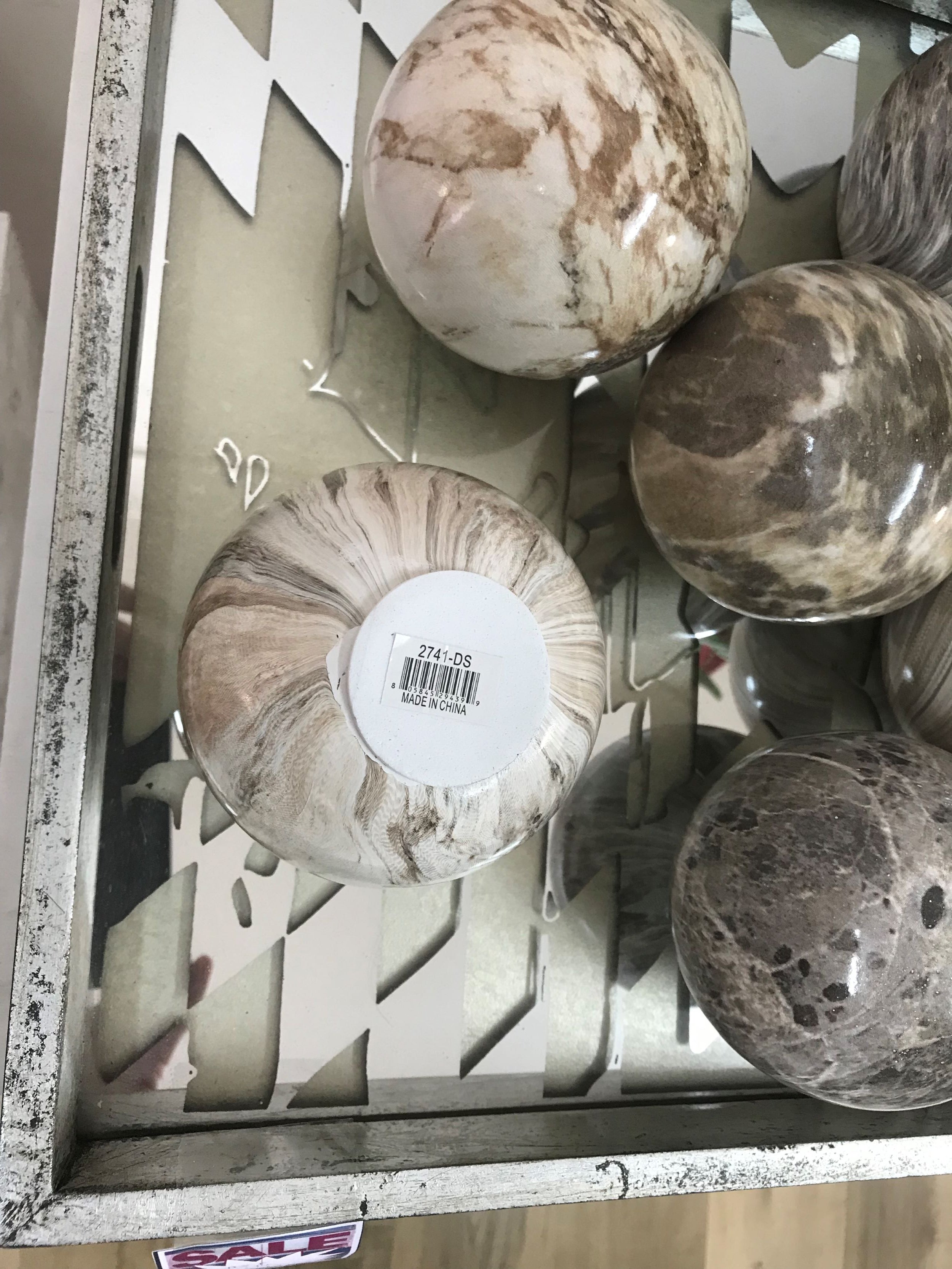 Beige Marbleized Balls Set of 6 Ceramic 10cm Tabletop Decor