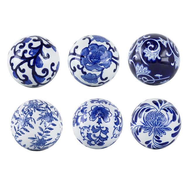 Aline Blue & White Balls Set of 6 Ceramic 10.2cm Decorative Spheres