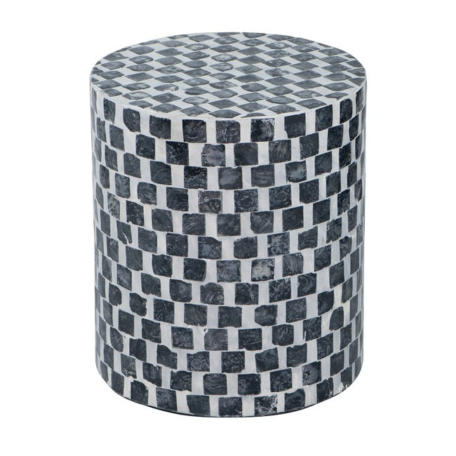 Black & White Mosaic Stool 35x35x40cm MDF Capiz Indoor Use Only