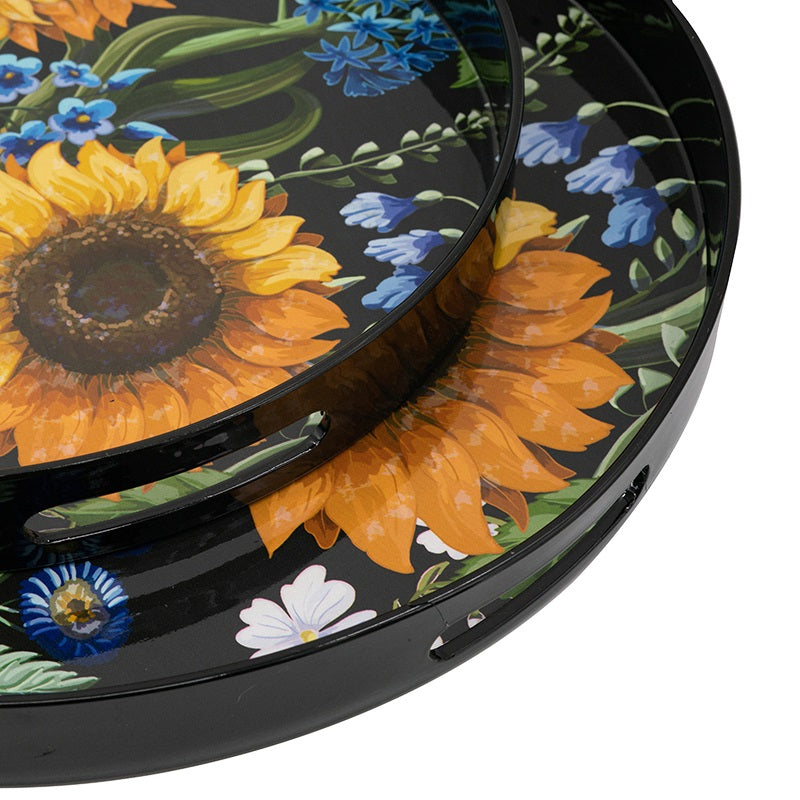 Sunflower Decorative Round Trays Set of 2 Nesting Plastic Table Decor