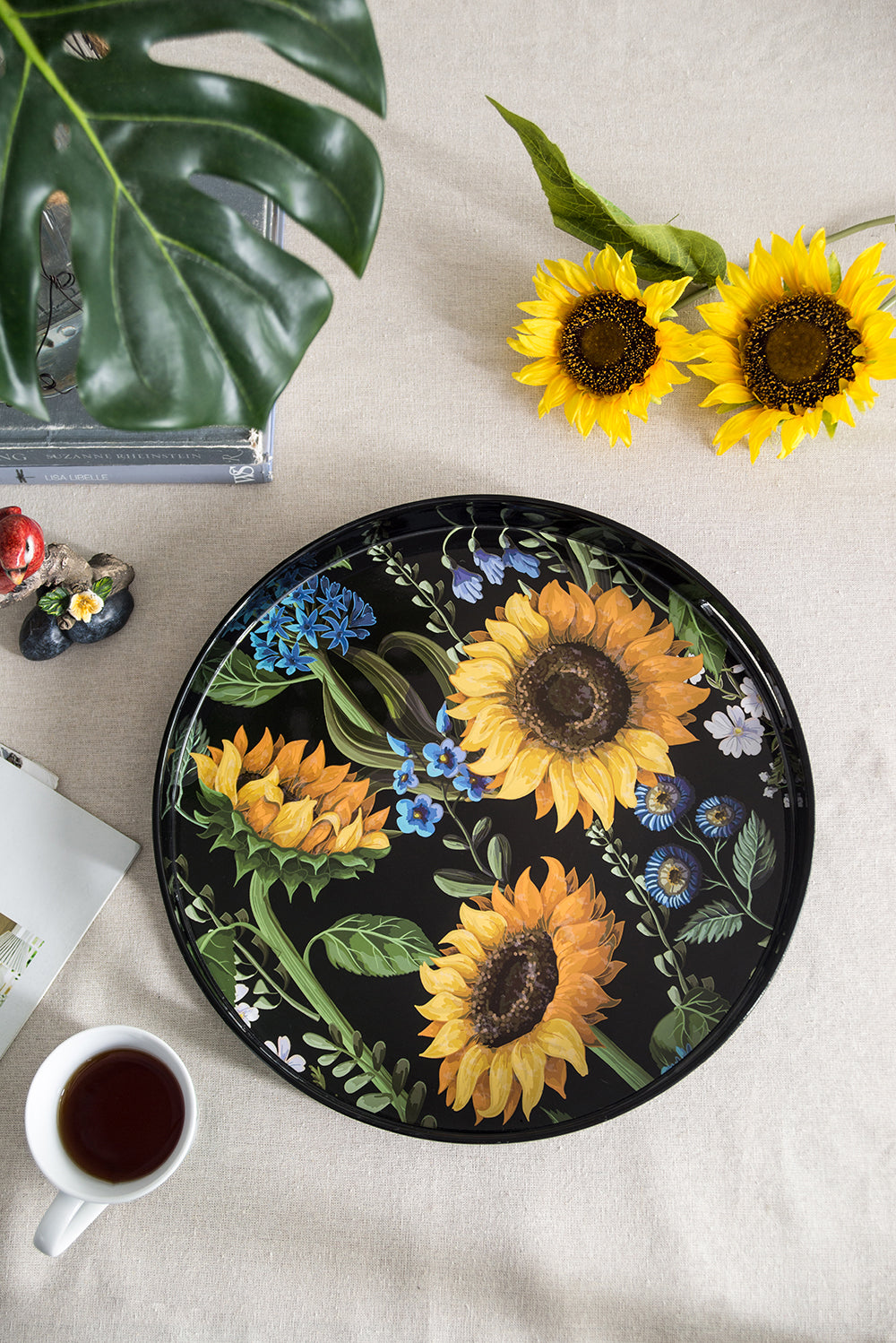 Sunflower Decorative Round Trays Set of 2 Nesting Plastic Table Decor