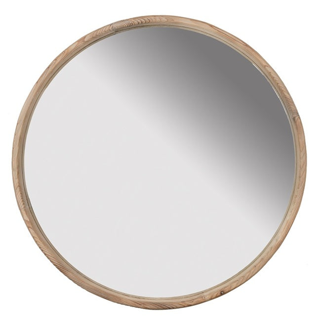 Atherton Round Wall Mirror 70cm Dark Fir Wood Modern Minimalist Decor