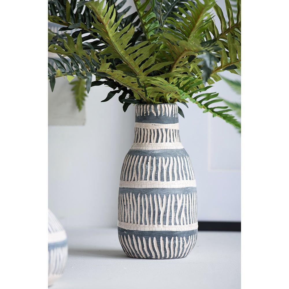 Cream & Grey Tall Ceramic Vase 28cm Crackled Patina Home Decor