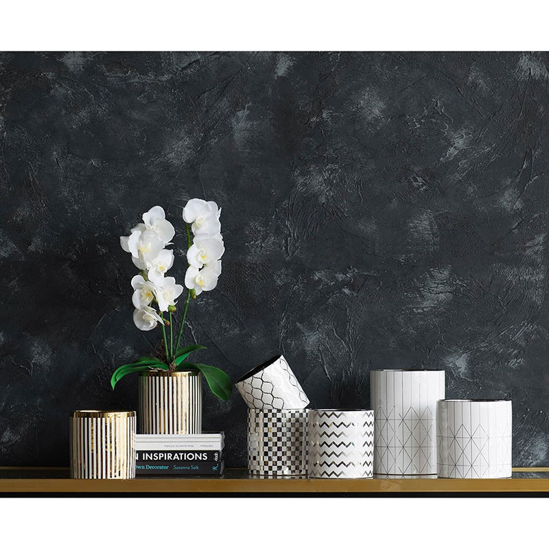 Geo Ceramic Planter Modern Diamond Pattern Cylindrical Pot - 16 cm