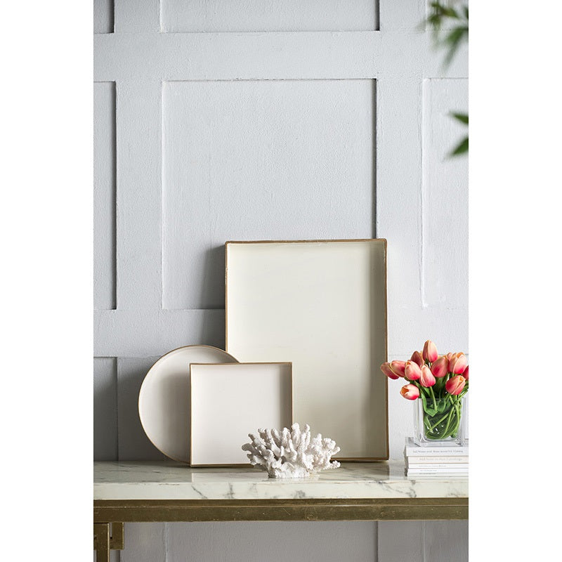 Mimosa Rectangle Tray White with Gold Trim – Decorative & Serving Tray