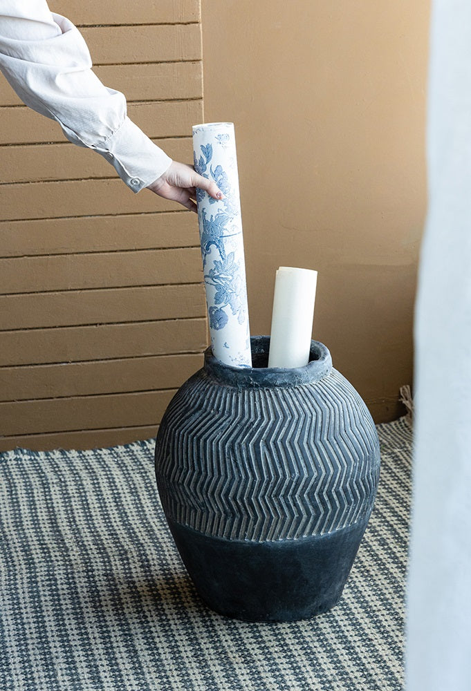 Carmoo Grey Cement Textured  44cm Pot – Chevron Design