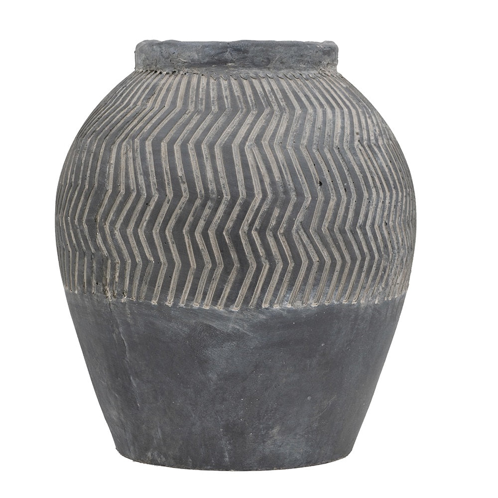 Carmoo Grey Cement Textured  44cm Pot – Chevron Design