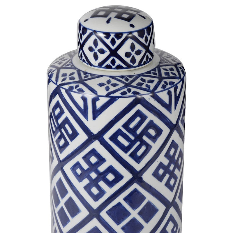 Valora Blue & White Porcelain Cylinder Jar 35 cm Classical Design