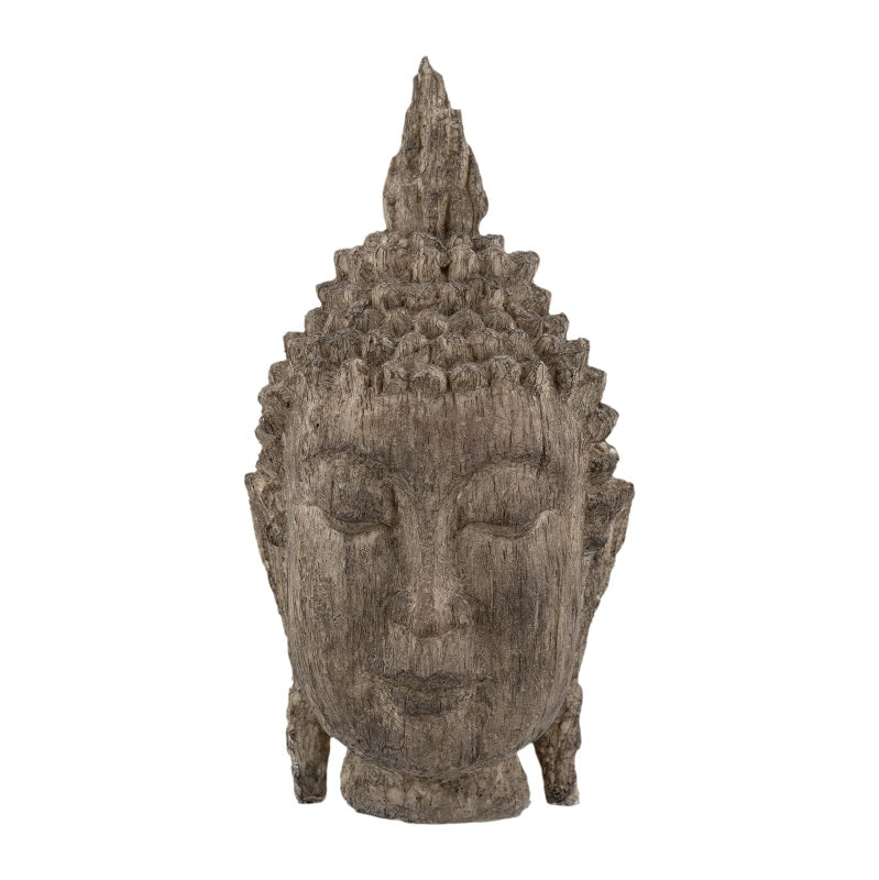 Buddha Head Sculpture Meditating Design and Antique Finish - 30 cm